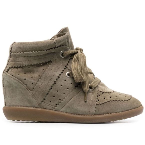 Isabel Marant Stainer Basket Shoes Womens 10 Taupe High Top Wedge Boho Sneakers - Picture 1 of 7
